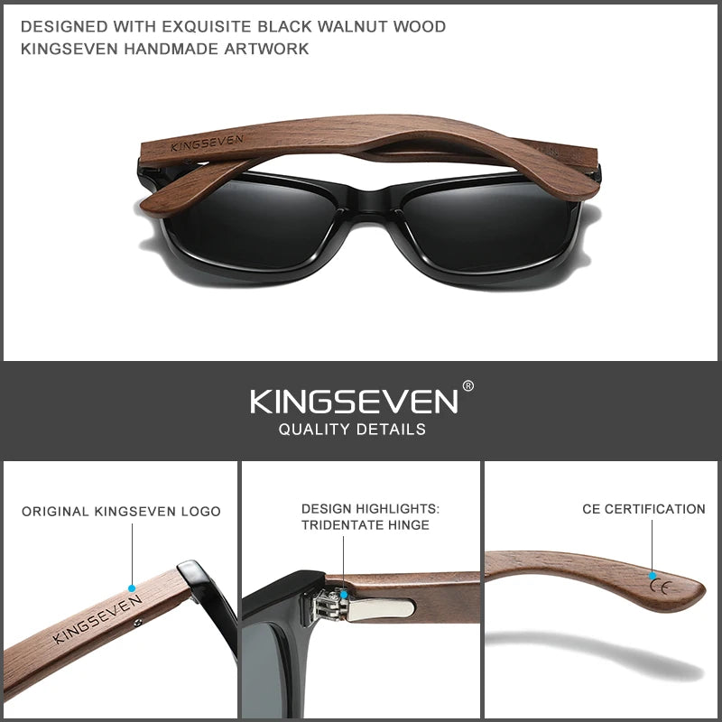KINGSEVEN Wooden Polarized Sunglasses UV400 Protection