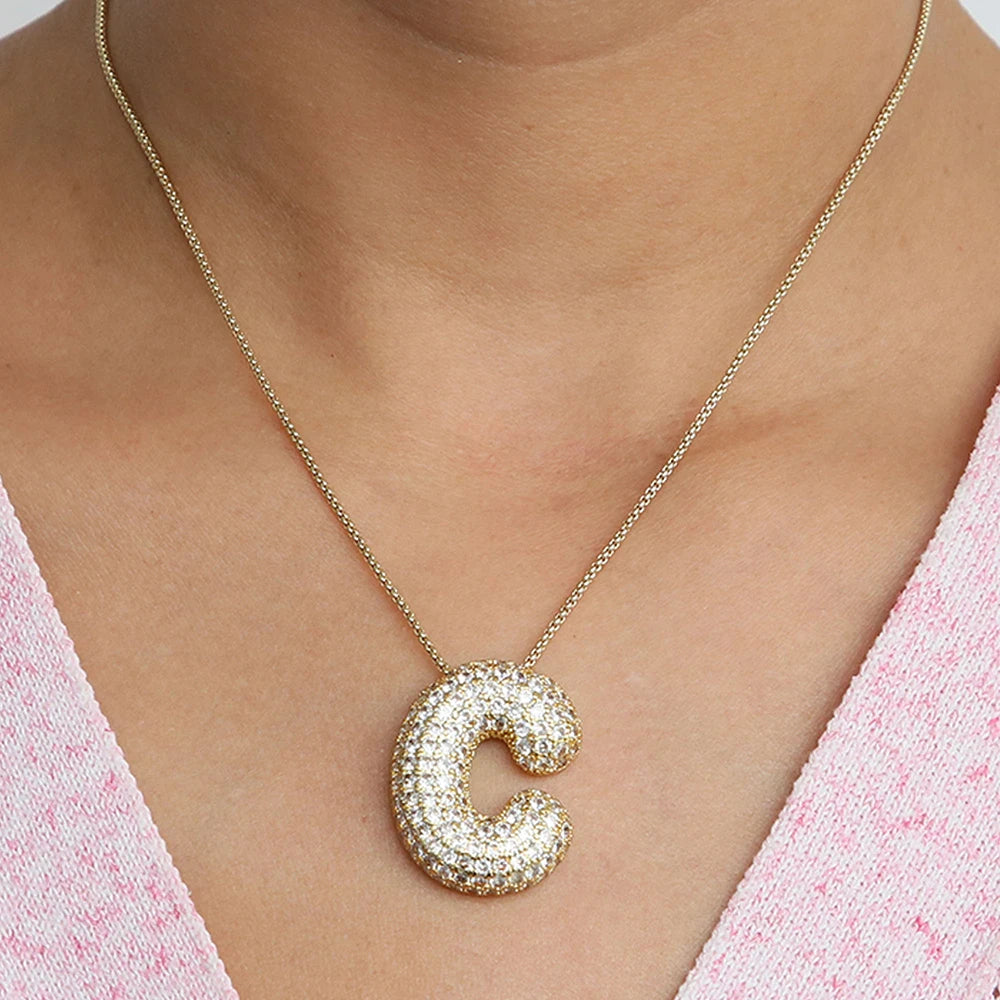 Sparkly CZ Zircon Letter Initial Necklace