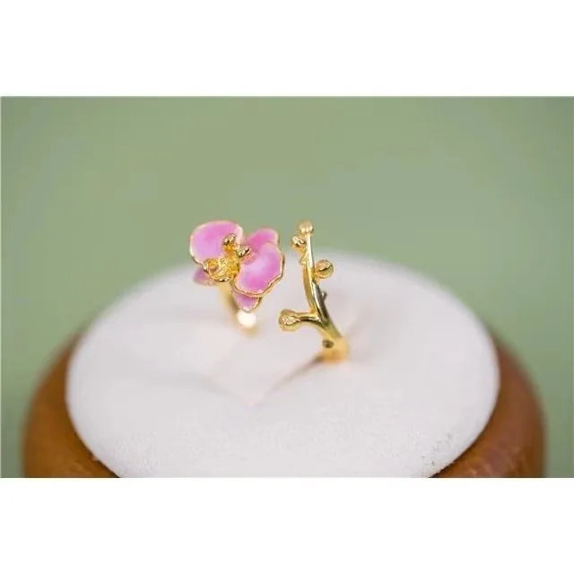 Adjustable Gold Plated Pink Moth Orchid Ring