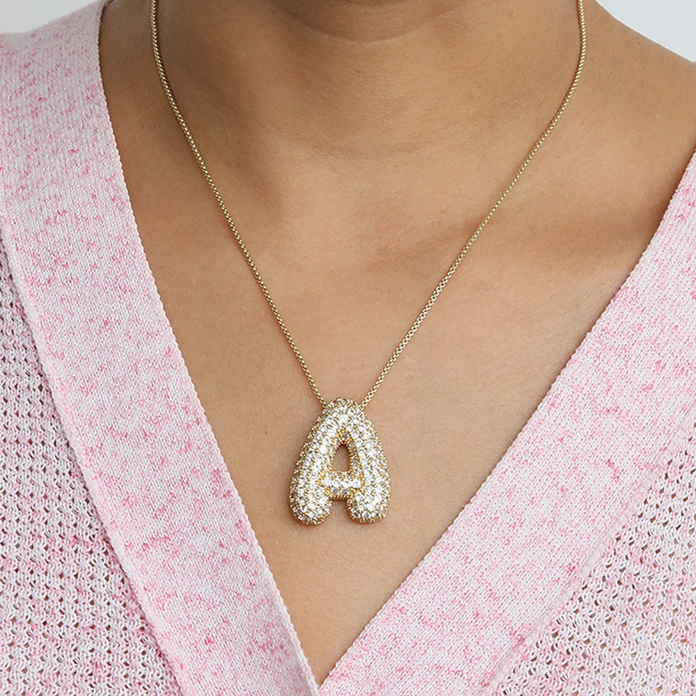 Sparkly CZ Zircon Letter Initial Necklace