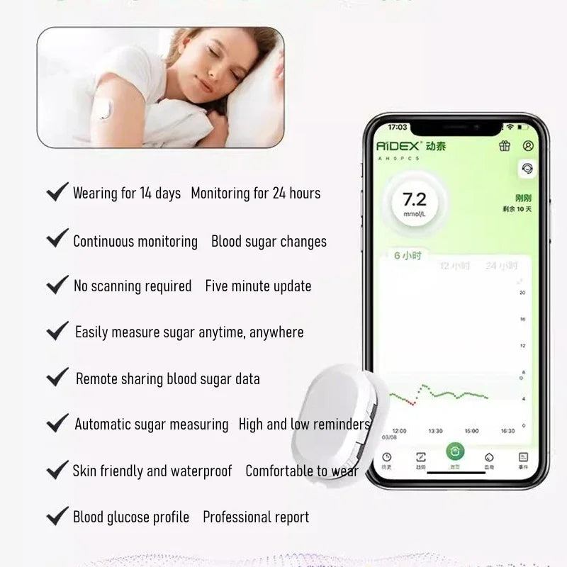 Aidex cgm Sensor Transmitter Glucometer kit continuous glucose monitor without puncture Diabetes Testing