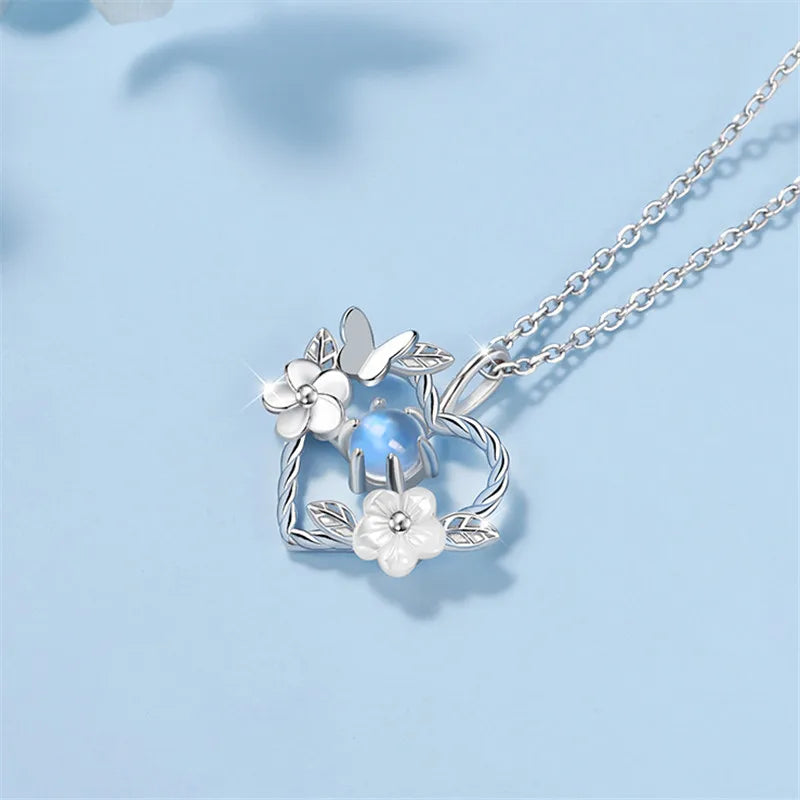 925 Sterling Silver Shell Flower Heart Charm Necklace