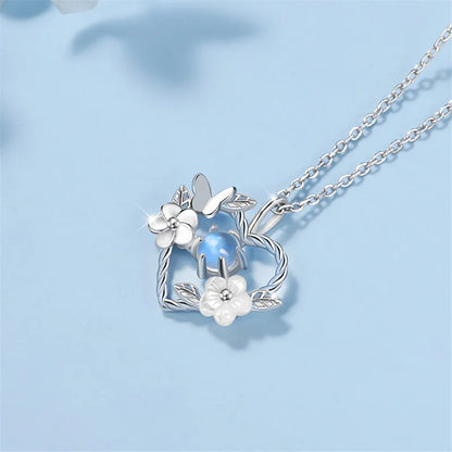 925 Sterling Silver Shell Flower Heart Charm Necklace
