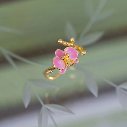 Adjustable Gold Plated Pink Moth Orchid  Ring