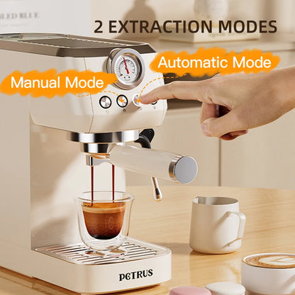 Petrus Coffee Machine 20 Bar Espresso Coffee Maker Milk Frother Steam Wand For Cappuccino Metal Body Automatic Extraction