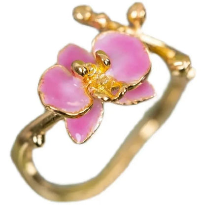 Adjustable Gold Plated Pink Moth Orchid  Ring